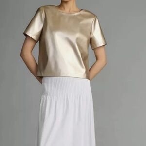 Anthropologie Porridge Gold Metallic Faux Leather Top XXS NWT